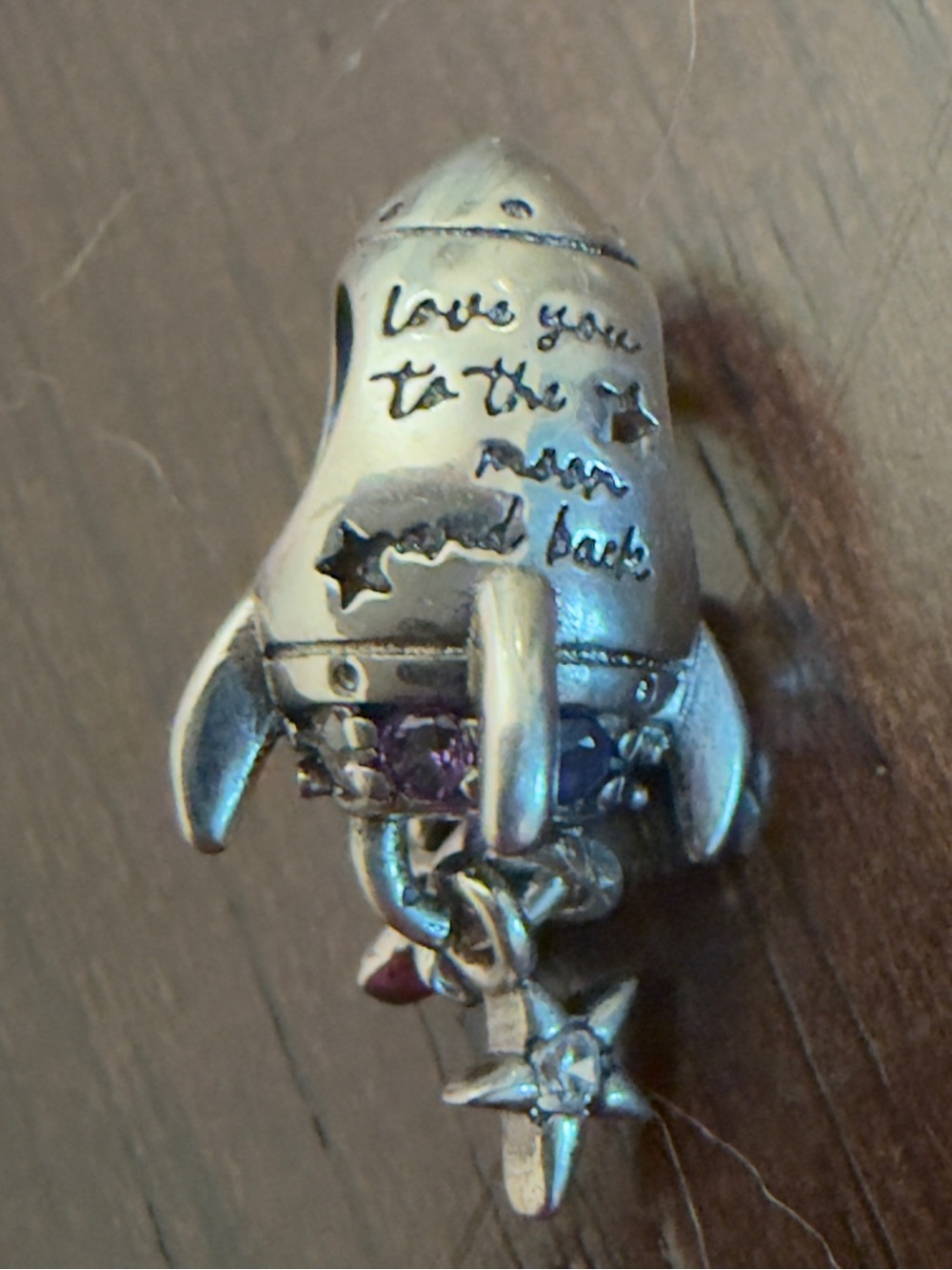 Pandora Silver Rocket Charm with Purple Accent Stones